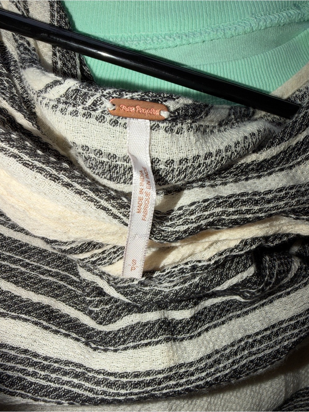 Free People Black & Cream Striped Cowl Neck Sweater